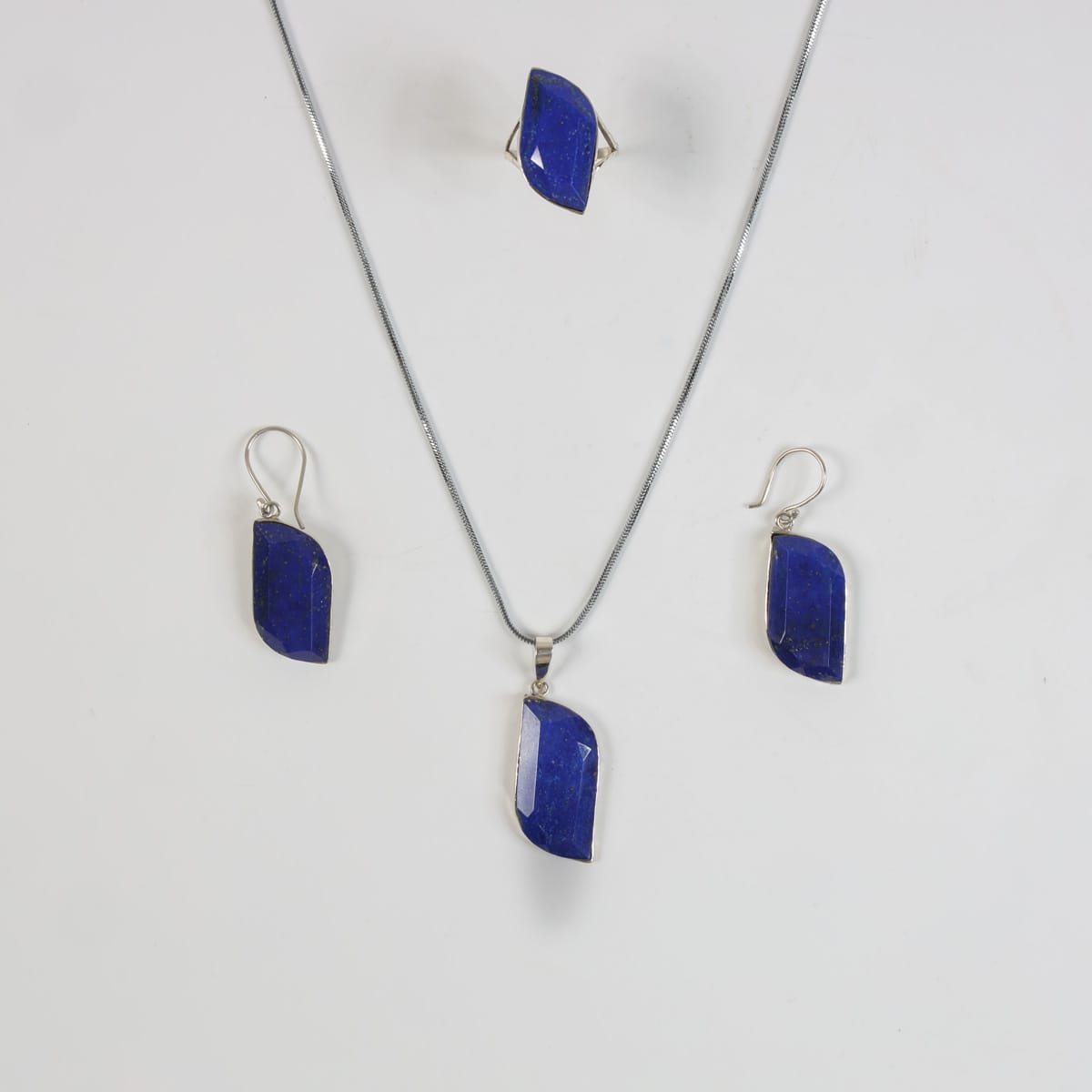 Lapis Set, necklace stone, ring, earrings lightweight