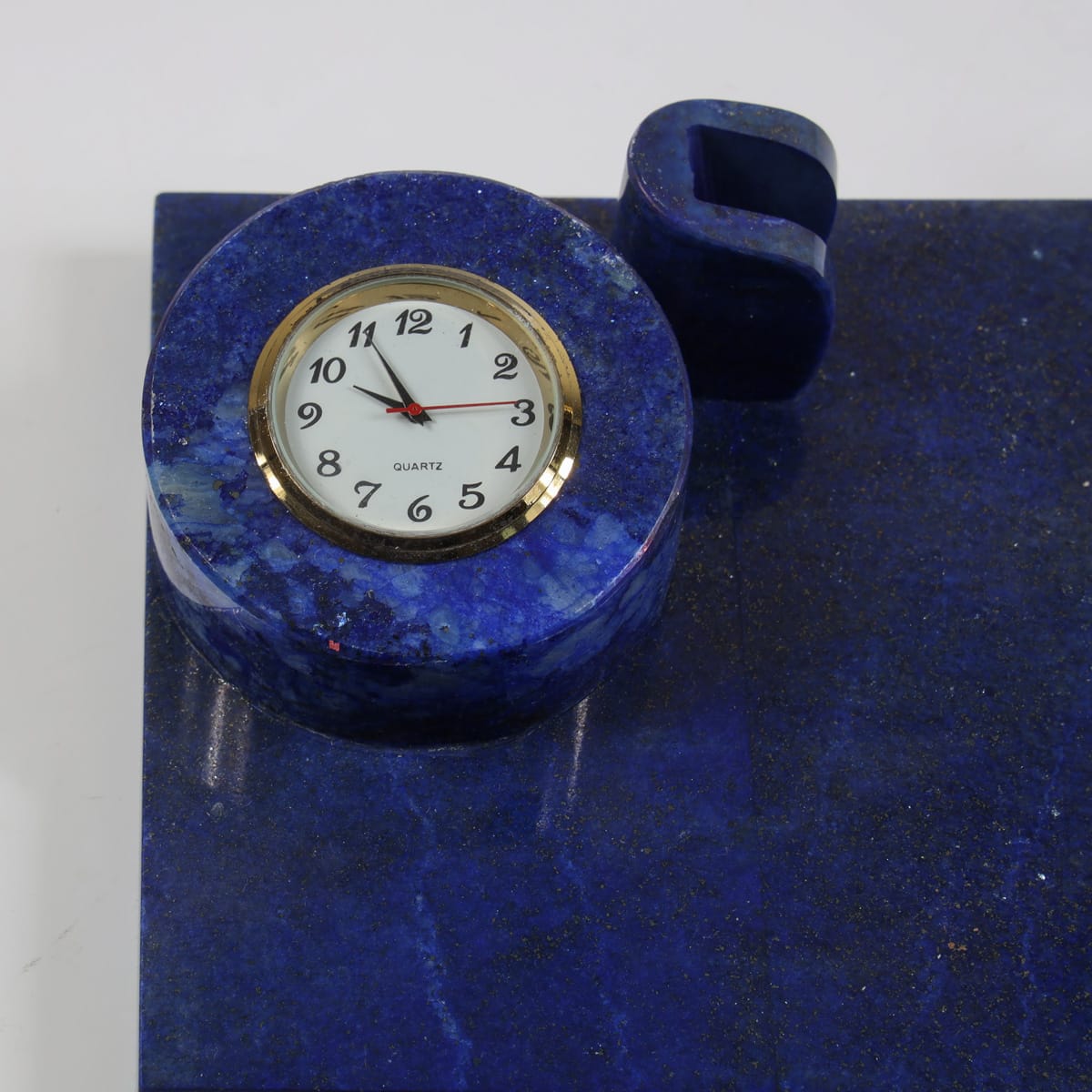 Luxury Lapis Lazuli Desk Set with Clock & Pen Holder - Handcrafted