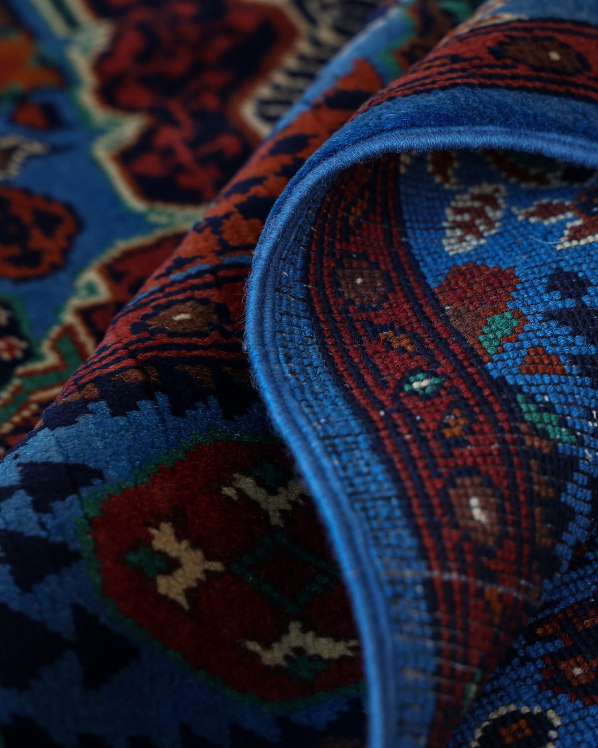 Mamluk Design Handmade Wool Rug - Blue Aseel Afghani Rug