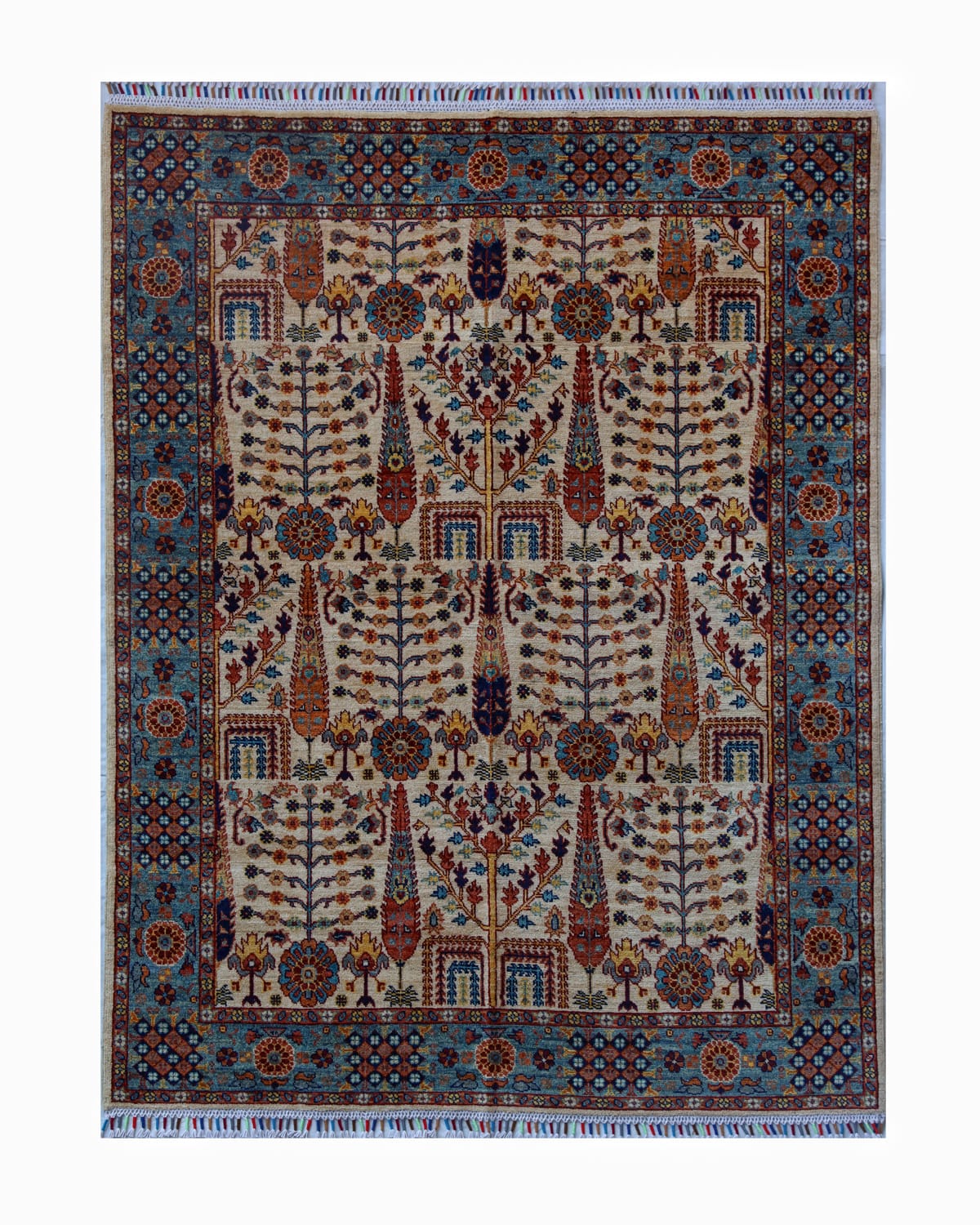 Tree of Life Hand-Knotted Wool Rug - Cream & Multi-Color