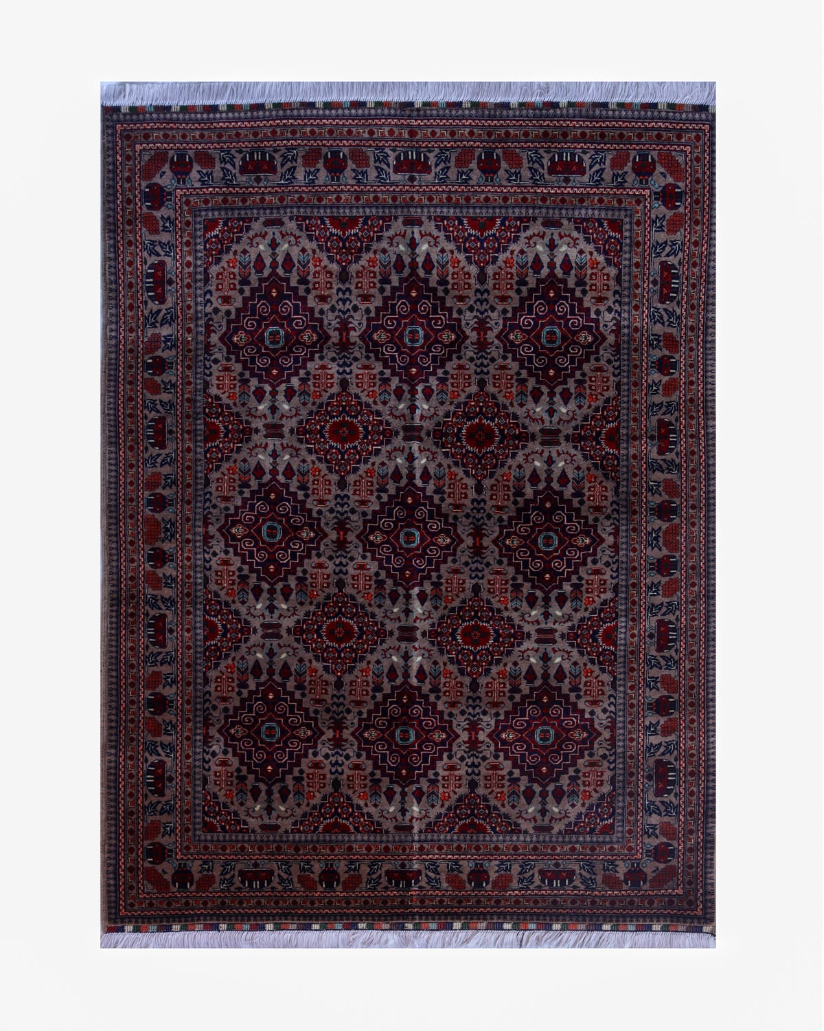 Handwoven Afghan Uzbek Carpet – Vintage Design, Silver-(79×60 inches)