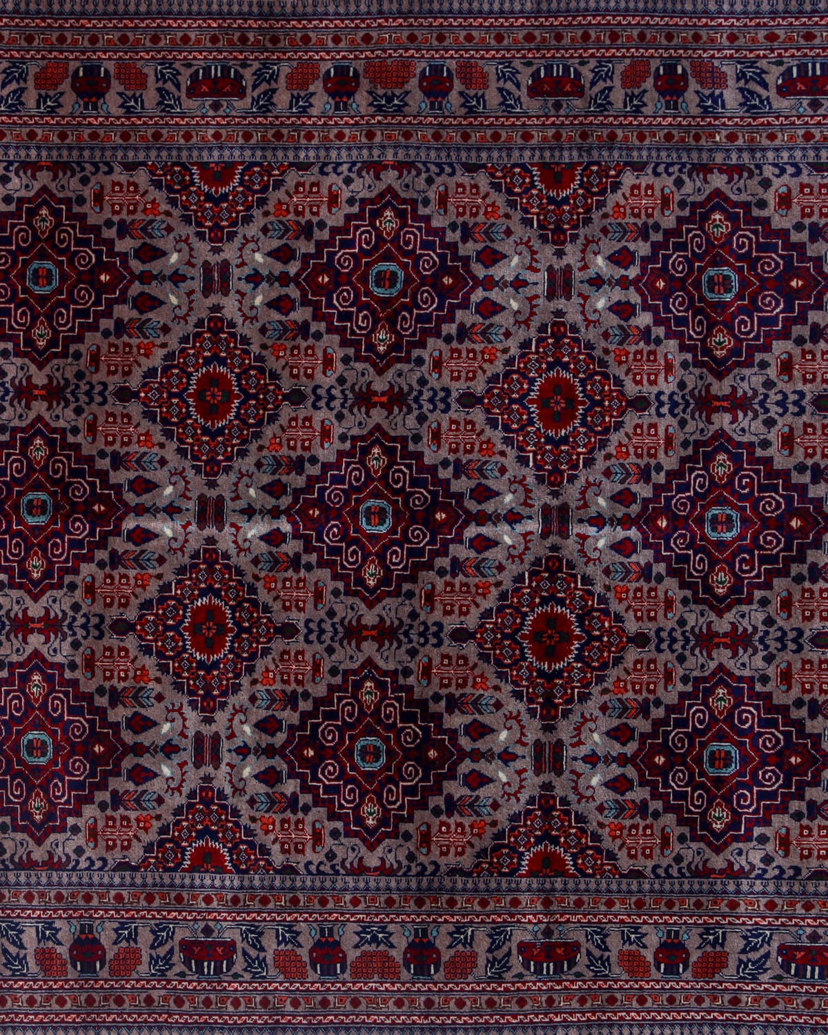 Handwoven Afghan Uzbek Carpet – Vintage Design, Silver-(79×60 inches)