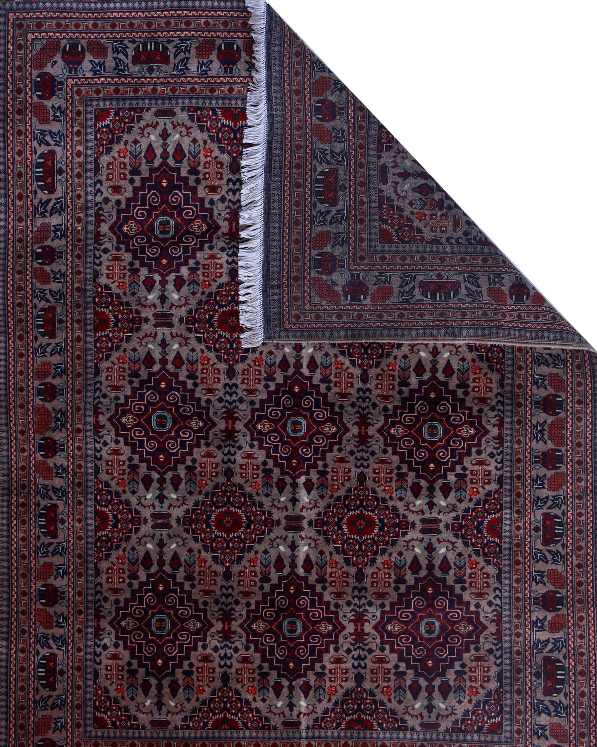 Handwoven Afghan Uzbek Carpet – Vintage Design, Silver-(79×60 inches)