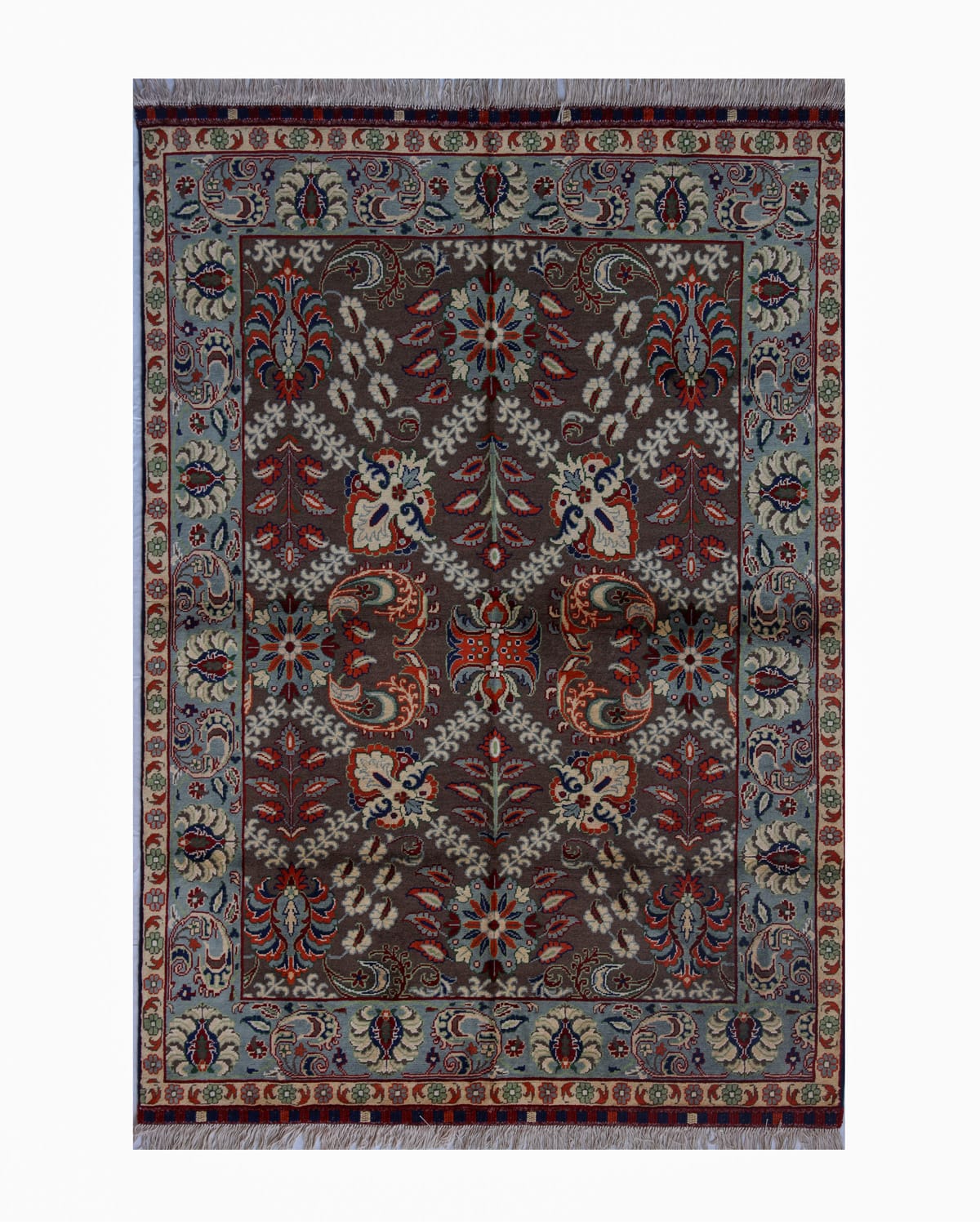 Zanjirek Brown Merino Wool Persian Rug, (84×58 inches)