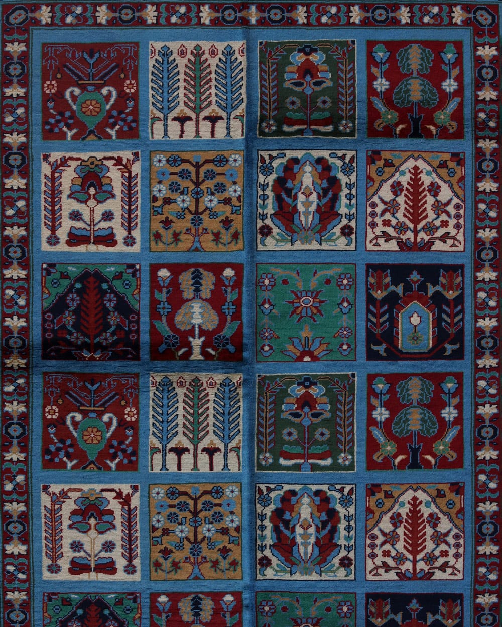 Four Seasons Blue Merino Wool Persian Rug - Handwoven 40×40 Weave