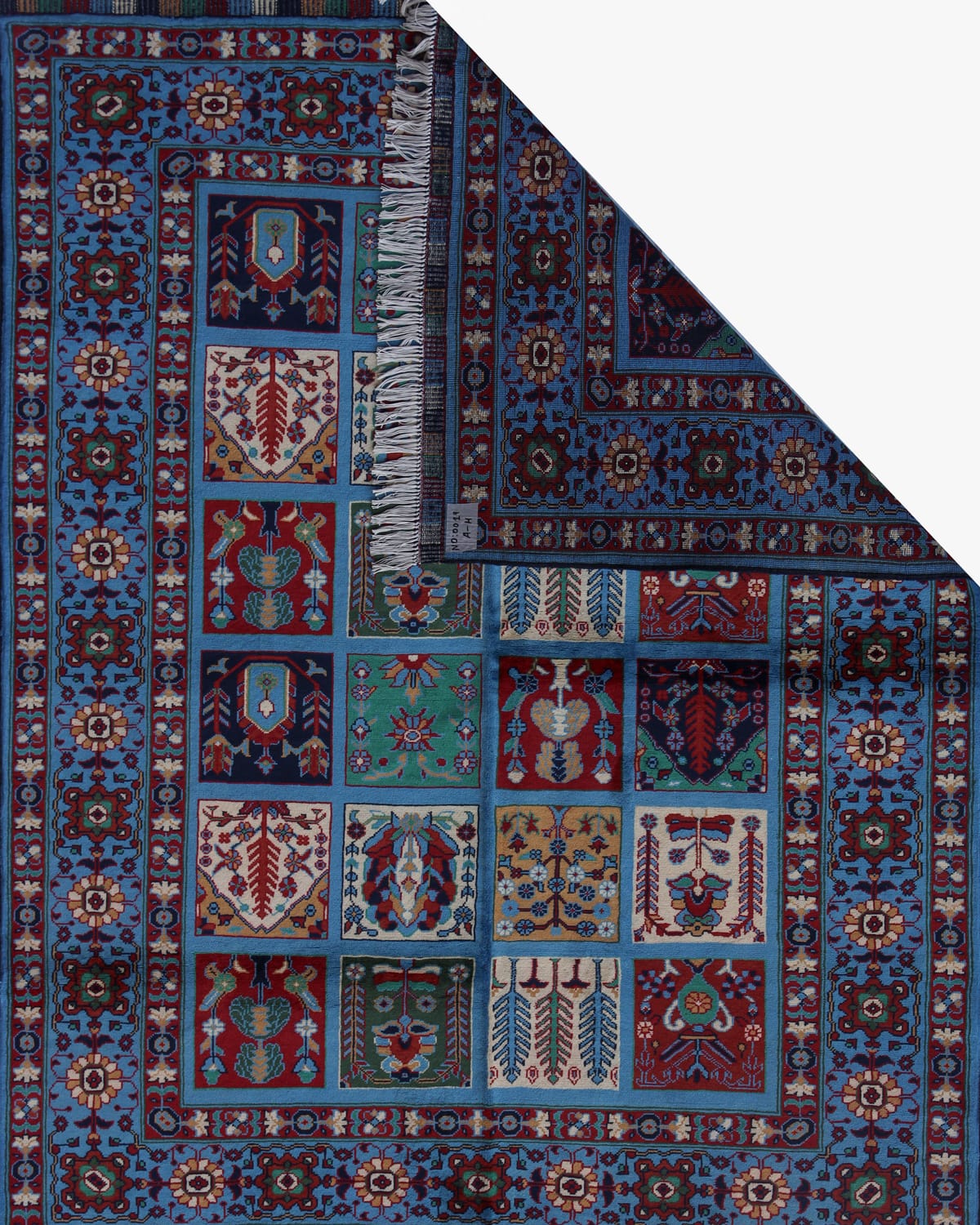 Four Seasons Blue Merino Wool Persian Rug - Handwoven 40×40 Weave