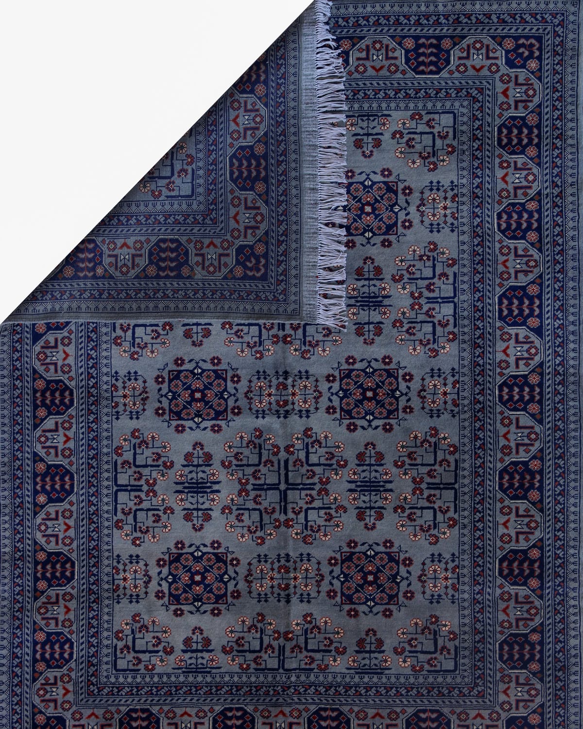 Handmade Bukhara Steel Gray Pure Wool Carpet – 40×40 Knot Density – 2.4×1.5 Meters