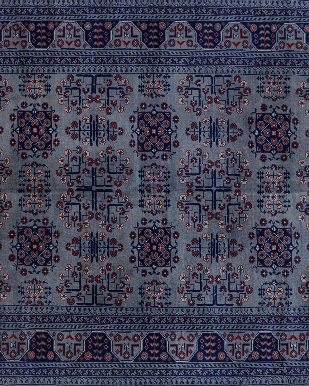Handmade Bukhara Steel Gray Pure Wool Carpet – 40×40 Knot Density – 2.4×1.5 Meters