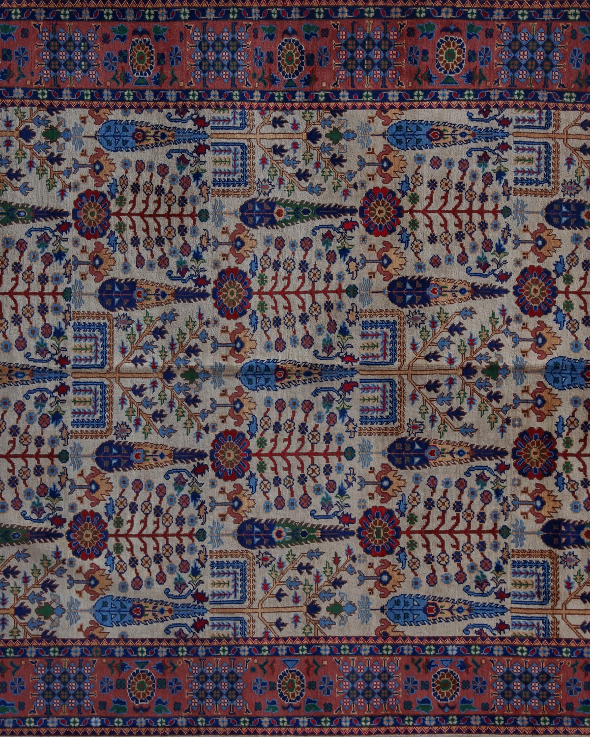 Afghani Rug Tree Design - Cream Merino Wool
