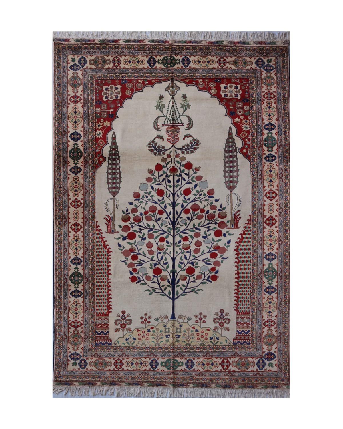 Carpet Afghani Pomegranate Tree Carpet 9.8 × 7.5 feet.