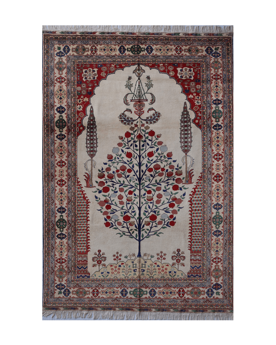 Carpet Afghani Pomegranate Tree Carpet 9.8 × 7.5 feet.