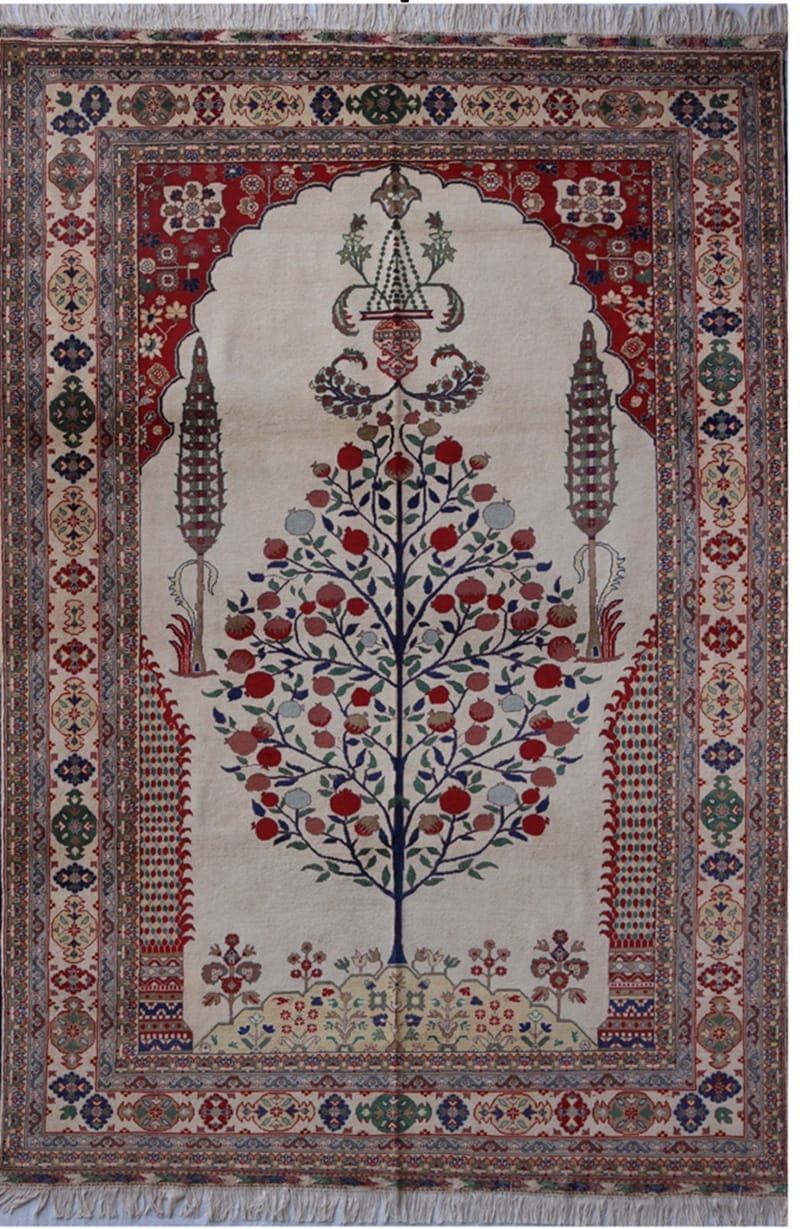 Carpet Afghani Pomegranate Tree Carpet 9.8 × 7.5 feet.