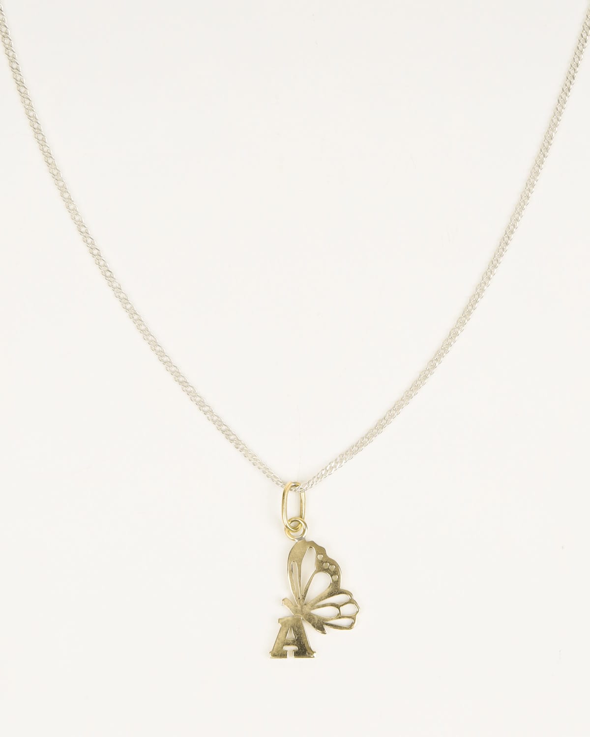 Butterfly Pendant Necklace with Letter A