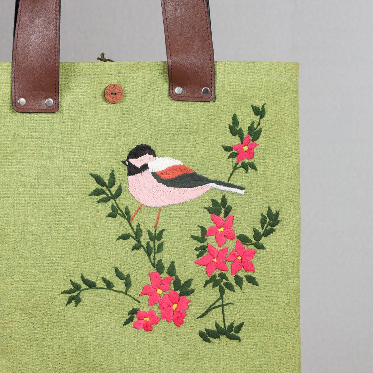Nature’s Melody Tote, bird and flowers
