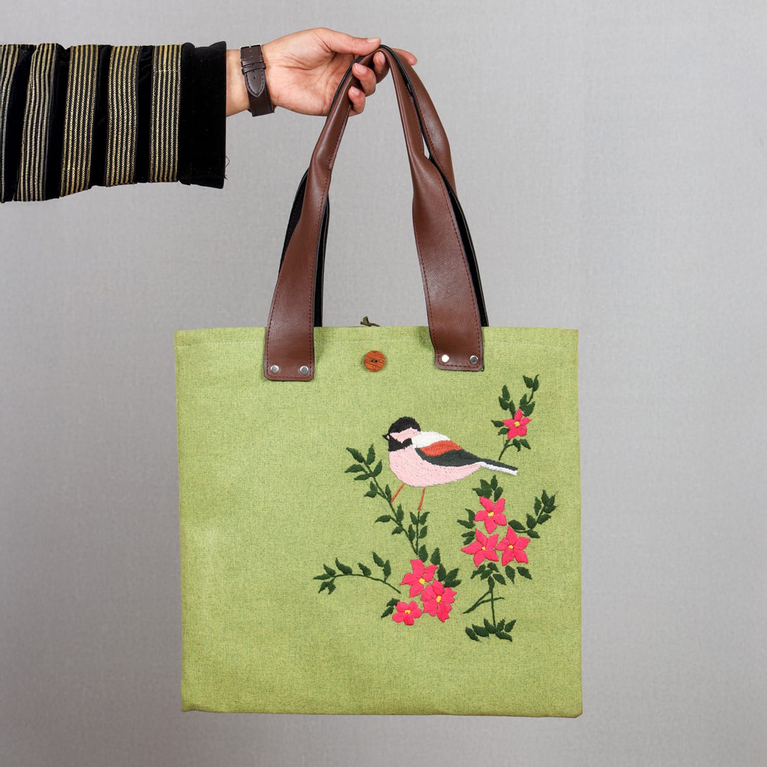 Nature’s Melody Tote, bird and flowers
