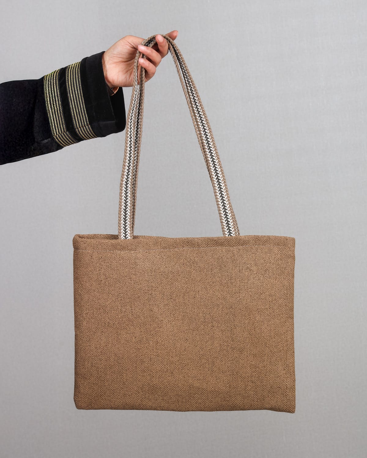 Handmade Embroidered Cotton Bag with Leather Straps