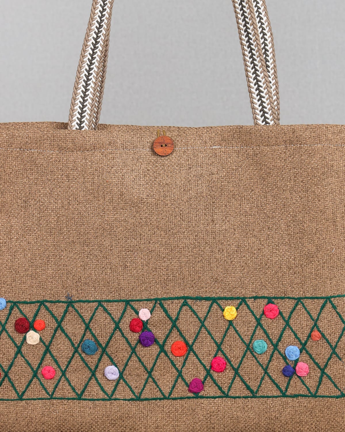 Handmade Embroidered Cotton Bag with Leather Straps