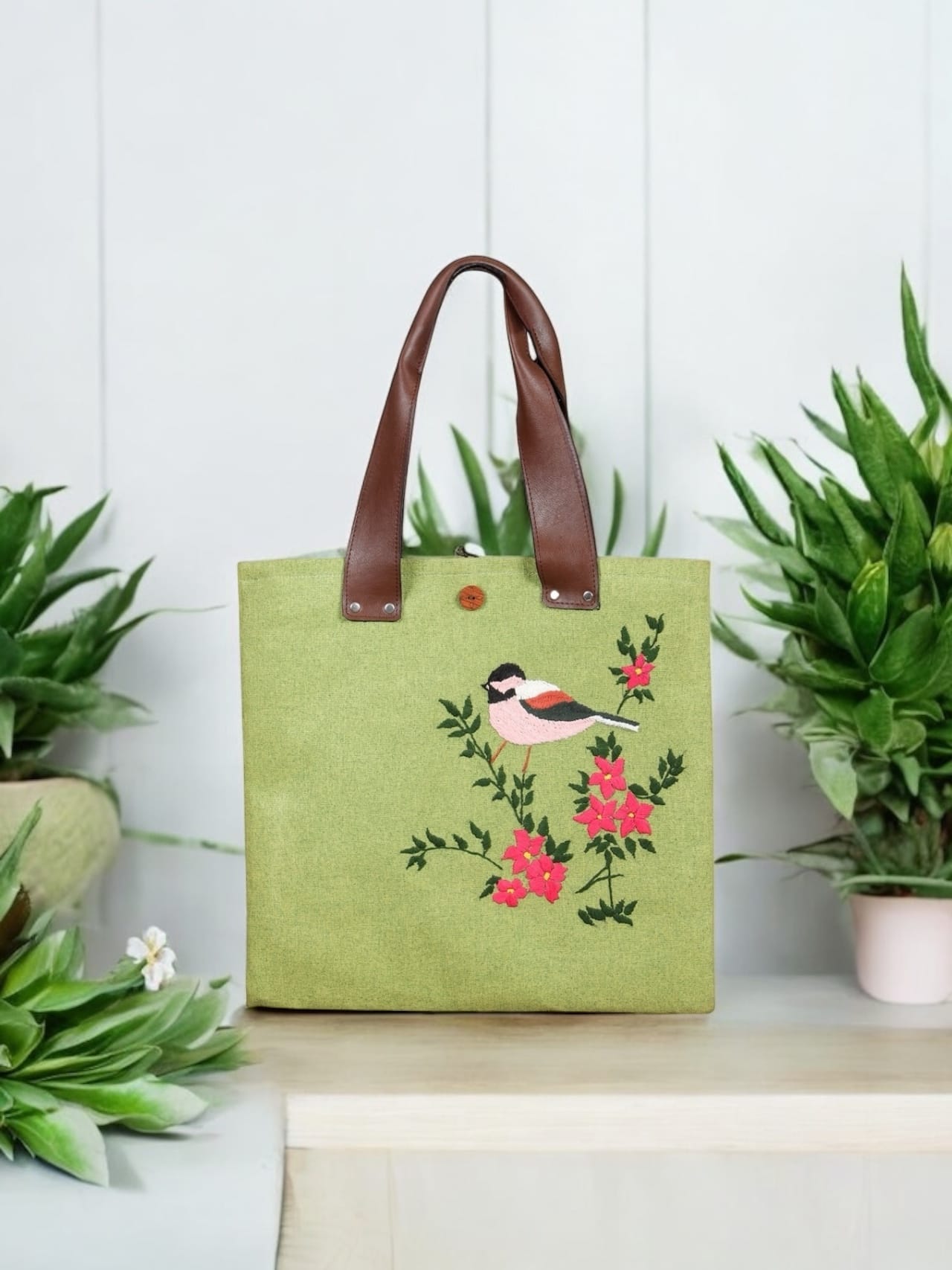 Nature’s Melody Tote, bird and flowers