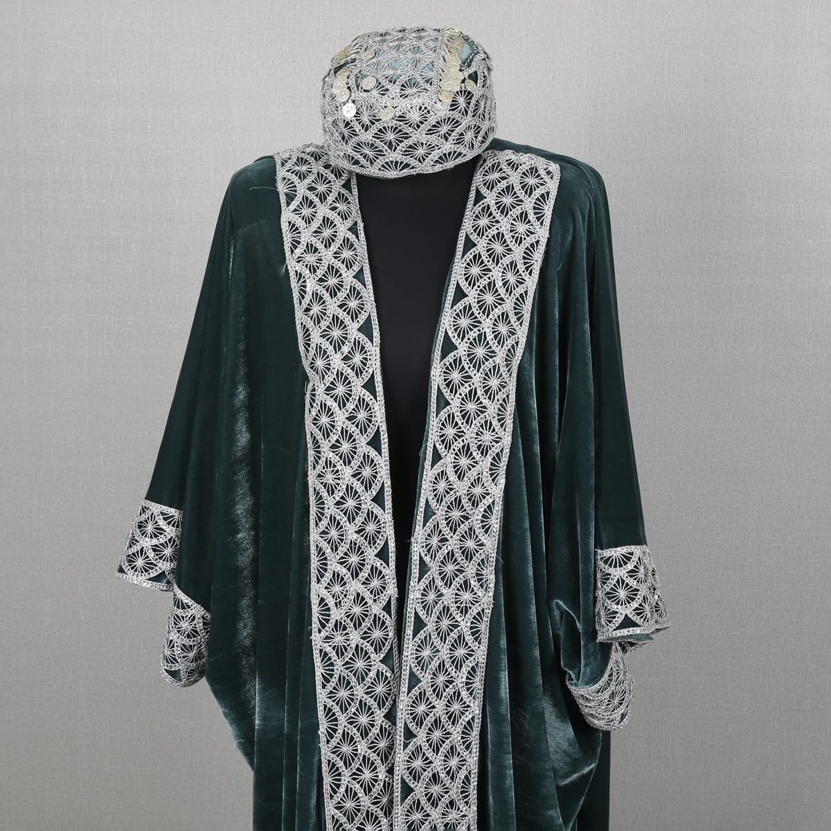 Black Velvet Beaded Dress with Front Open