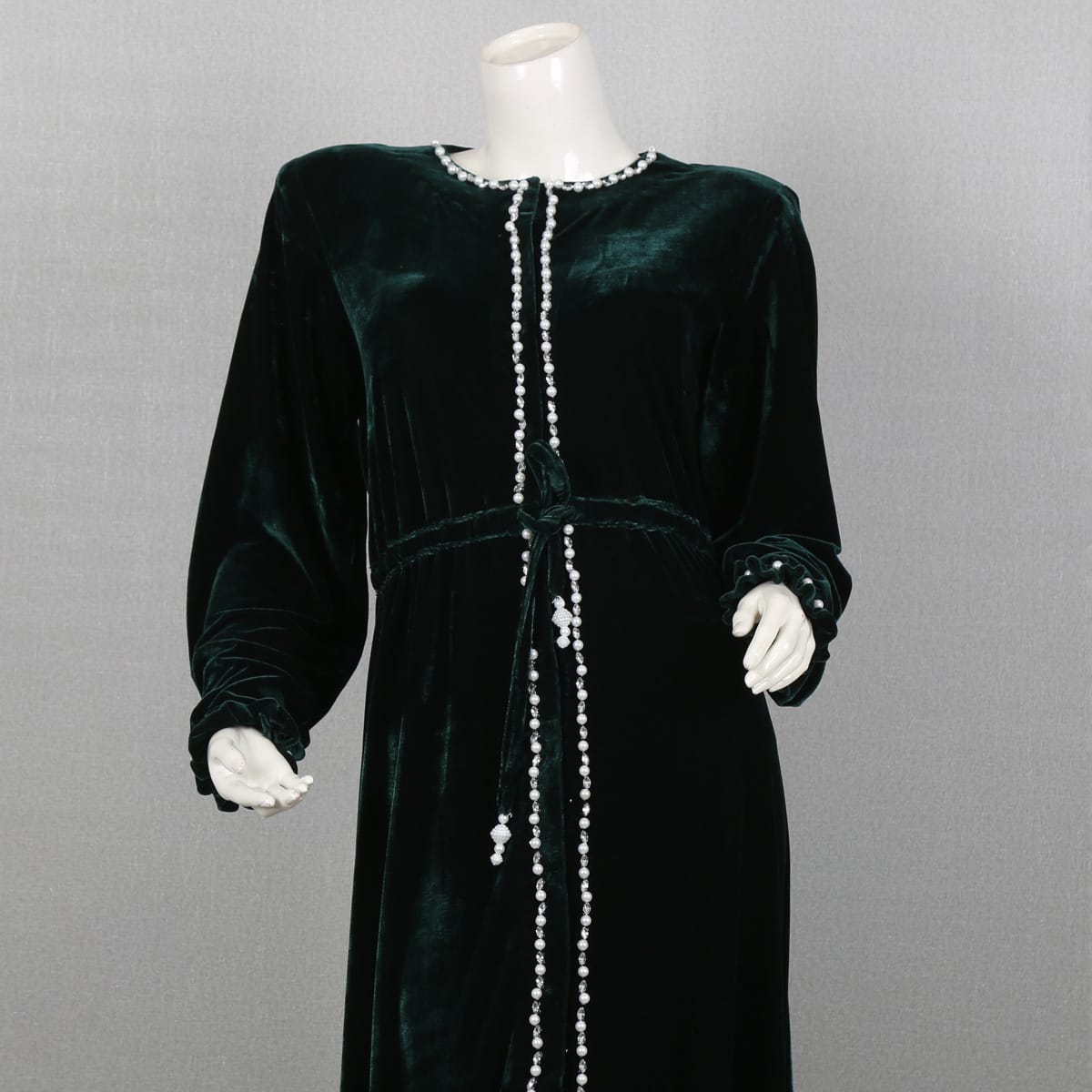 Ajab Sage Velvet Fabric with White Ribbon & Beads 