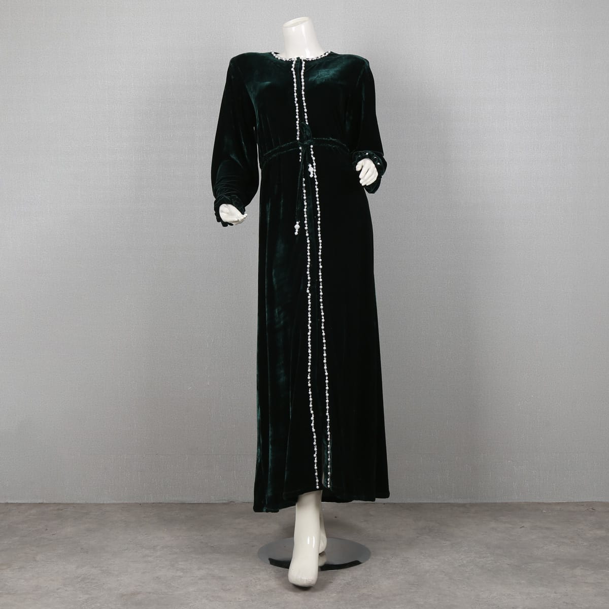 Ajab Sage Velvet Fabric with White Ribbon & Beads 