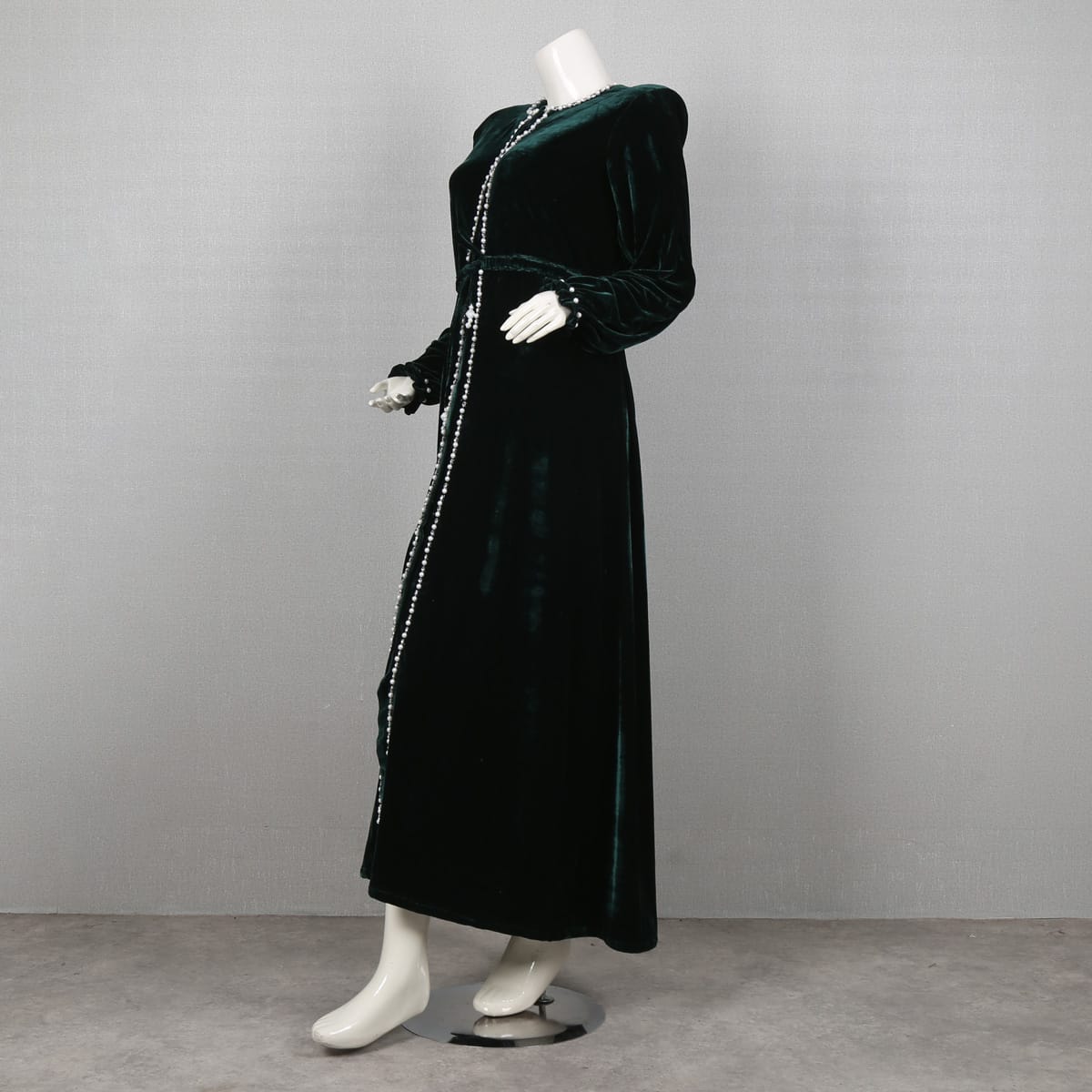 Ajab Sage Velvet Fabric with White Ribbon & Beads 