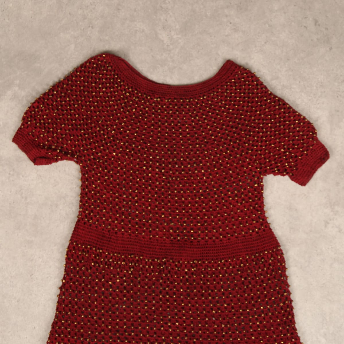 Burgundy Knit Dress with Metallic Beads
