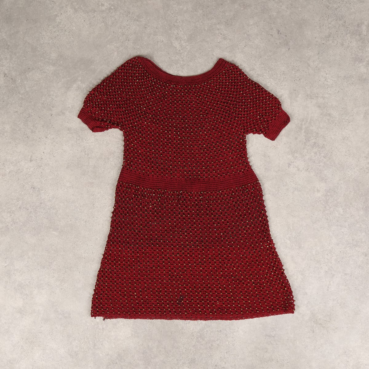 Burgundy Knit Dress with Metallic Beads