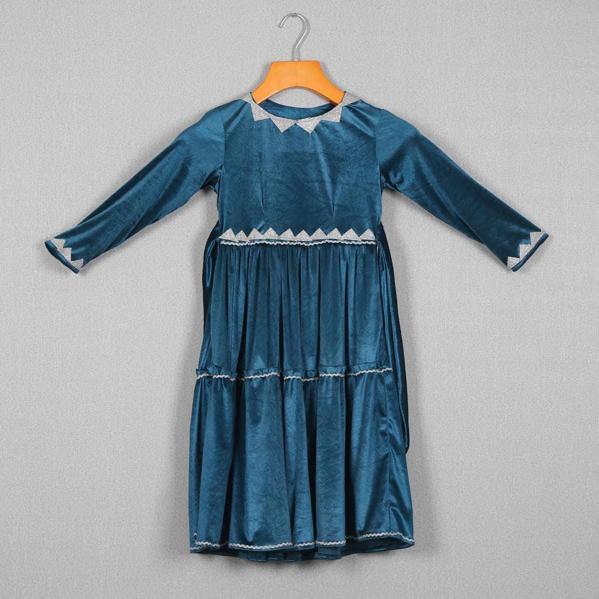 Teal Velvet Long Sleeve Dress