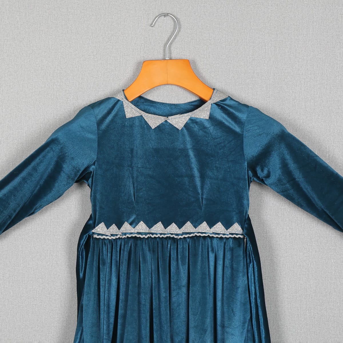 Teal Velvet Long Sleeve Dress