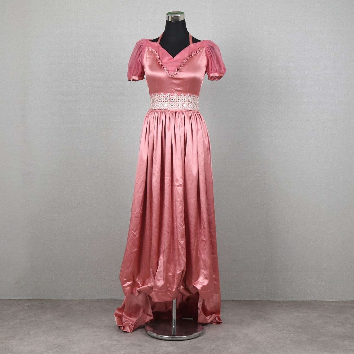 strapless open back dress A Line V Neck Long Sleeves Blush Pink Satin Prom Dress JTA6991 main image 1