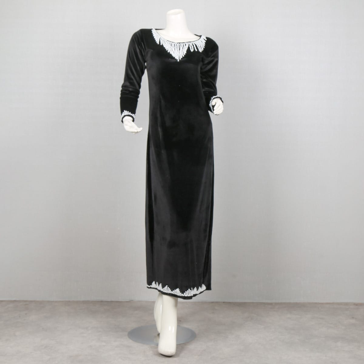 Black Velvet Dress with White Bead Embroidery