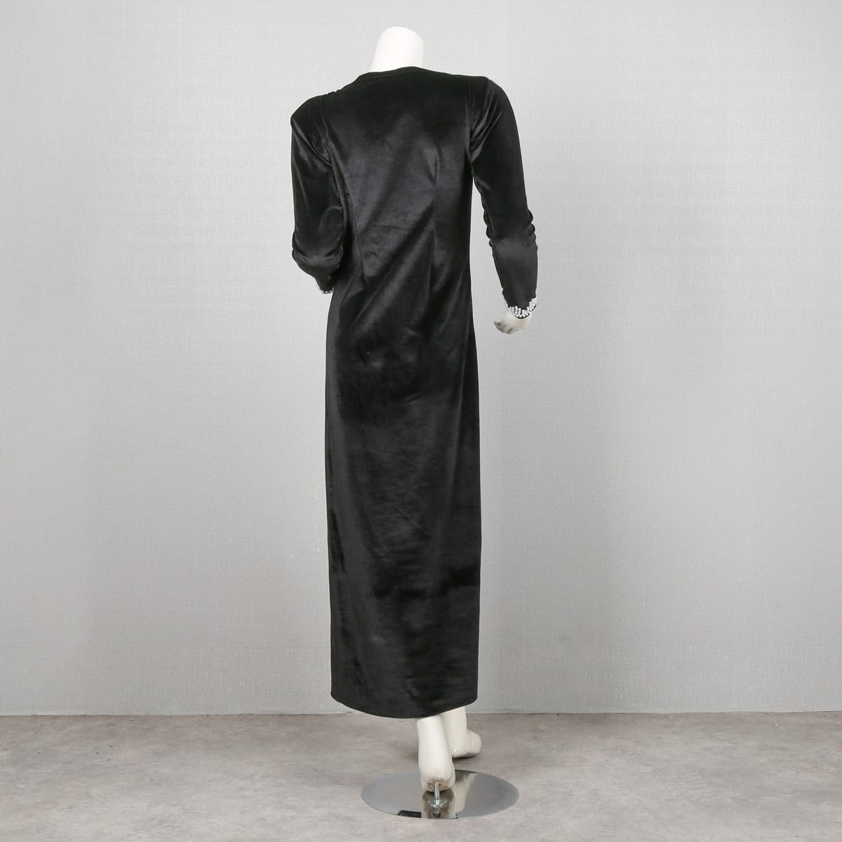 Black Velvet Dress with White Bead Embroidery