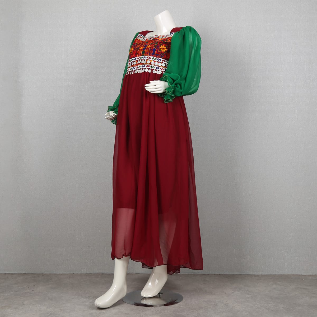Boho Chic Red and Green Embroidered Maxi Dress