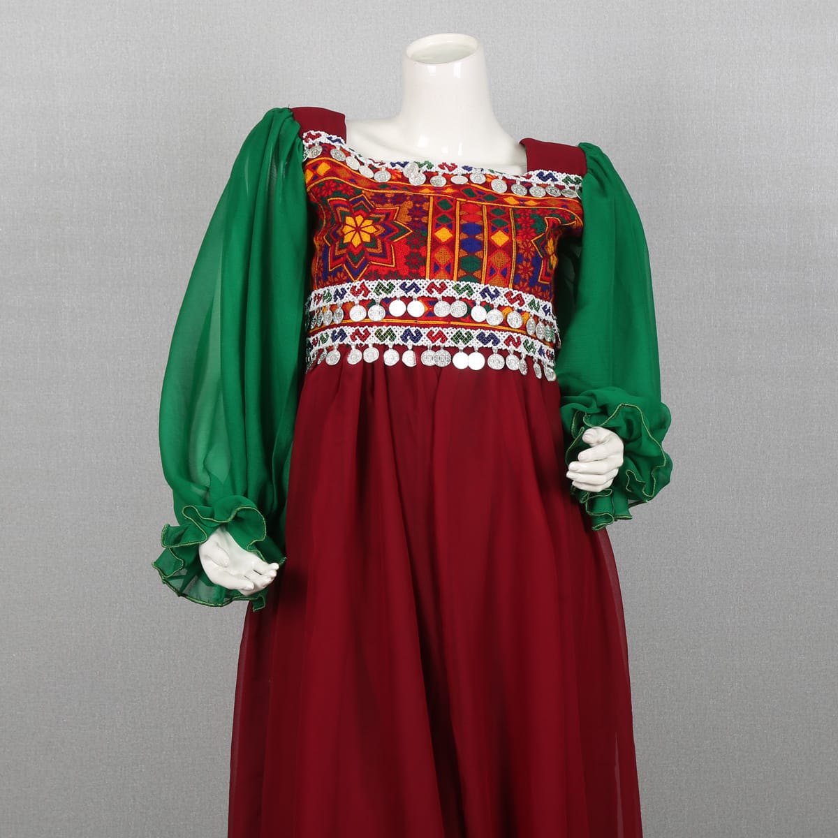Boho Chic Red and Green Embroidered Maxi Dress