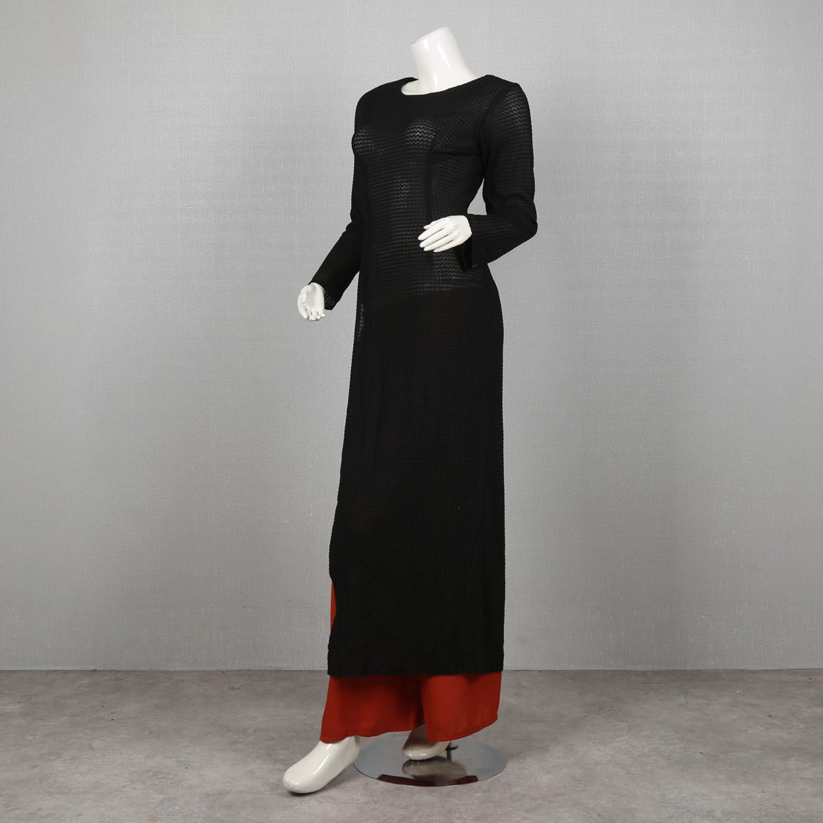 black dress with red underlay Black Mesh Long Dress with Red Underlay Pants