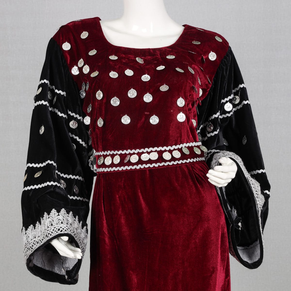 Velvet Gand Afghani Dress Maroon & Black 