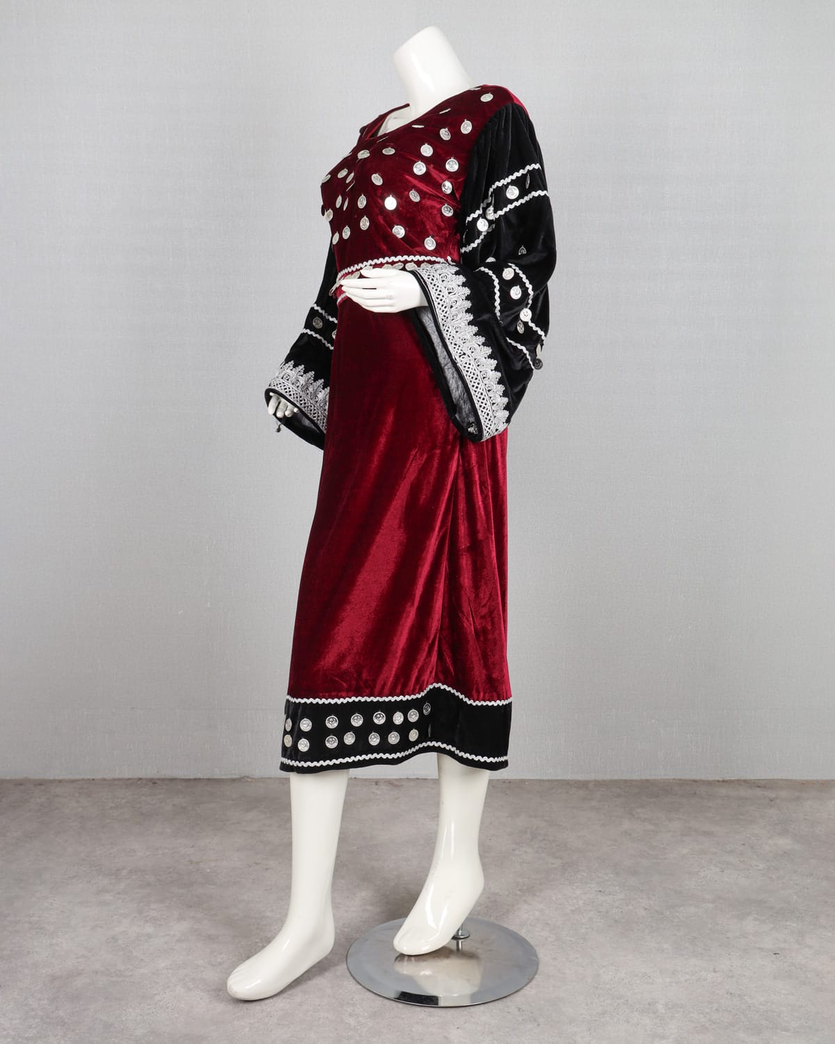 Velvet Gand Afghani Dress Maroon & Black 
