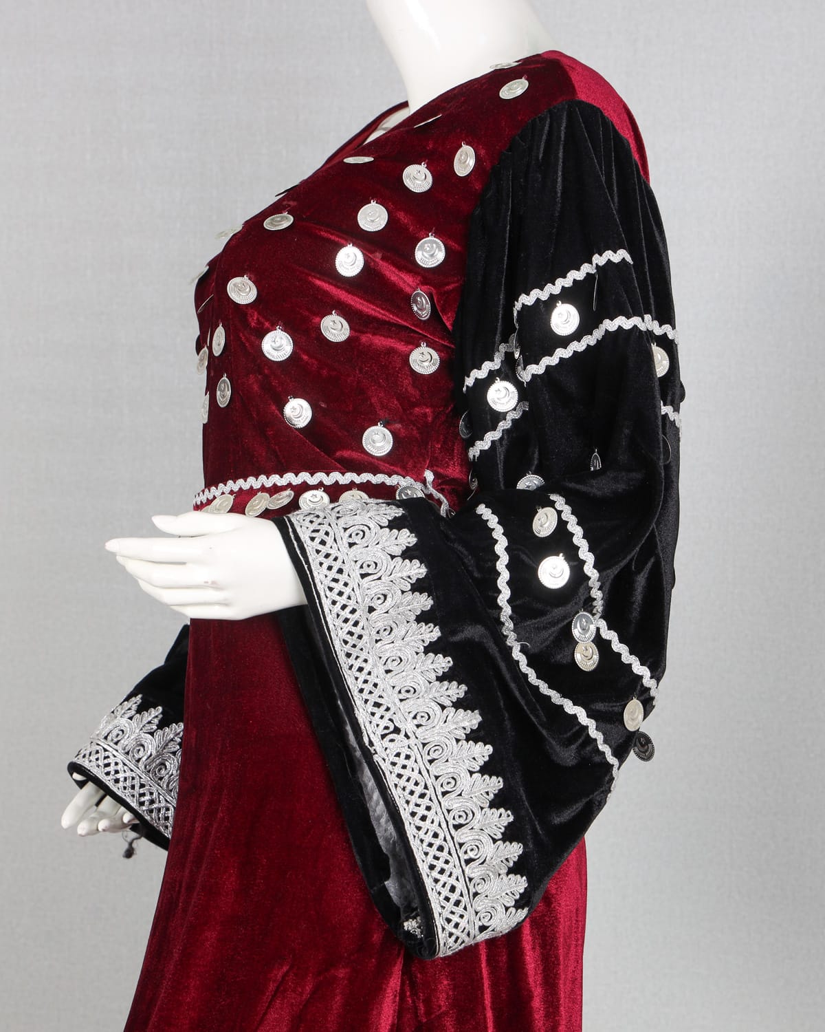 Velvet Gand Afghani Dress Maroon & Black 
