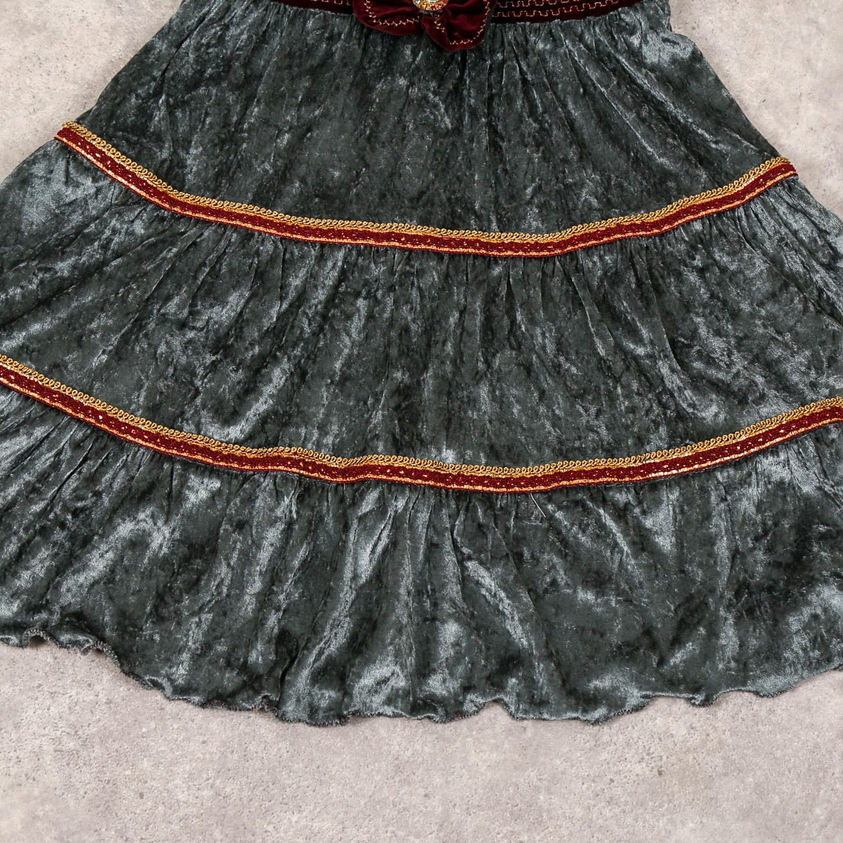 Burgundy and Green Velvet Dress