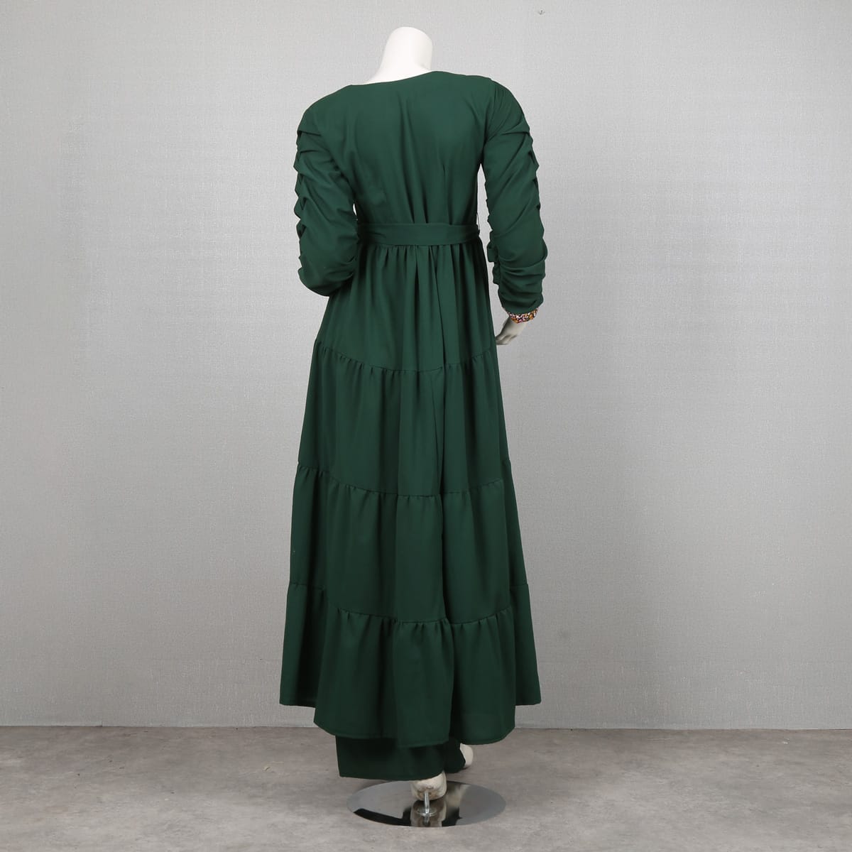 Green Floral Print Maxi Dress with Belt and Matching Pants