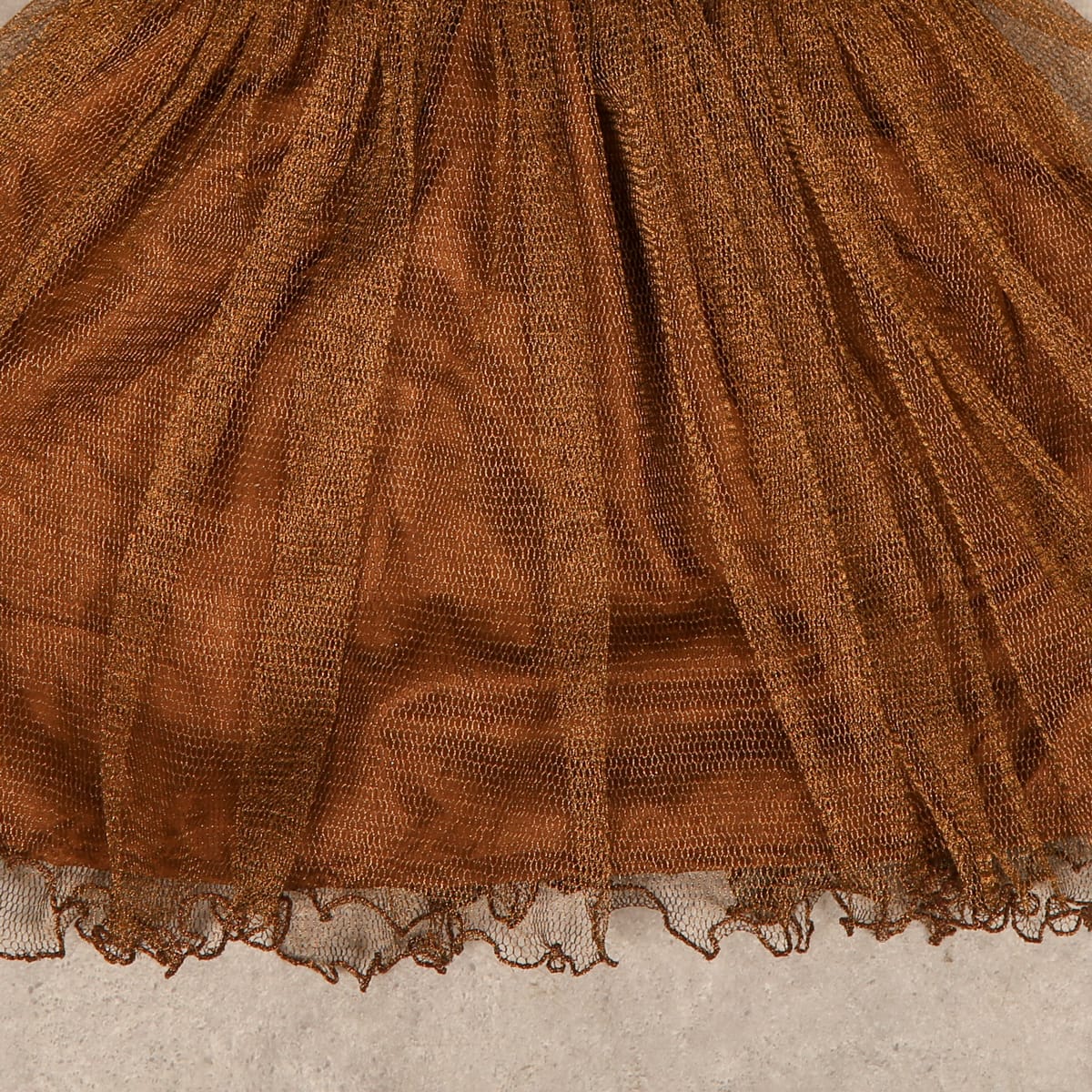 Brown Satin and Tulle Dress with Rosette Bodice and Tulle Skirt
