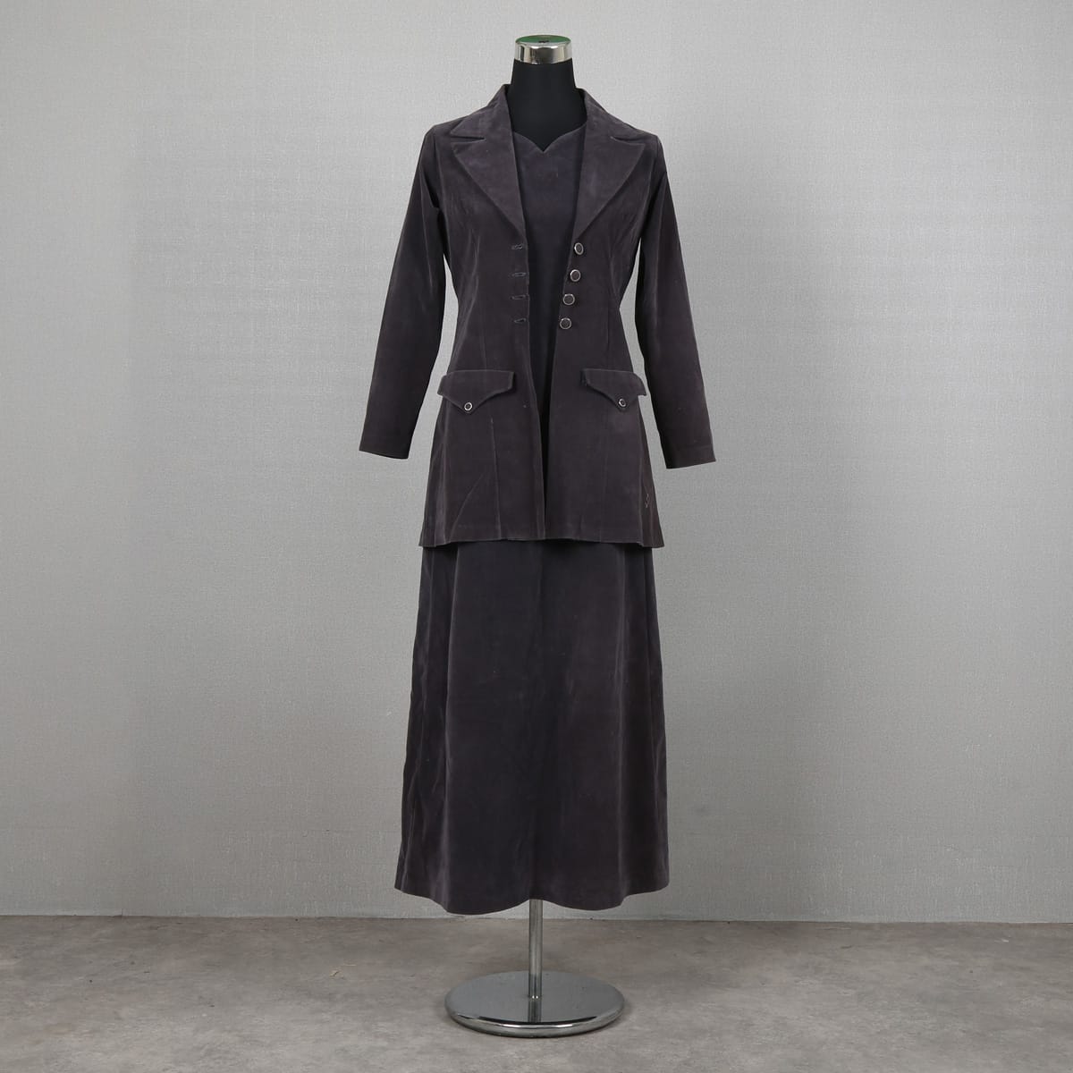 Charcoal Velvet Blazer Dress with Double Breasted Detail