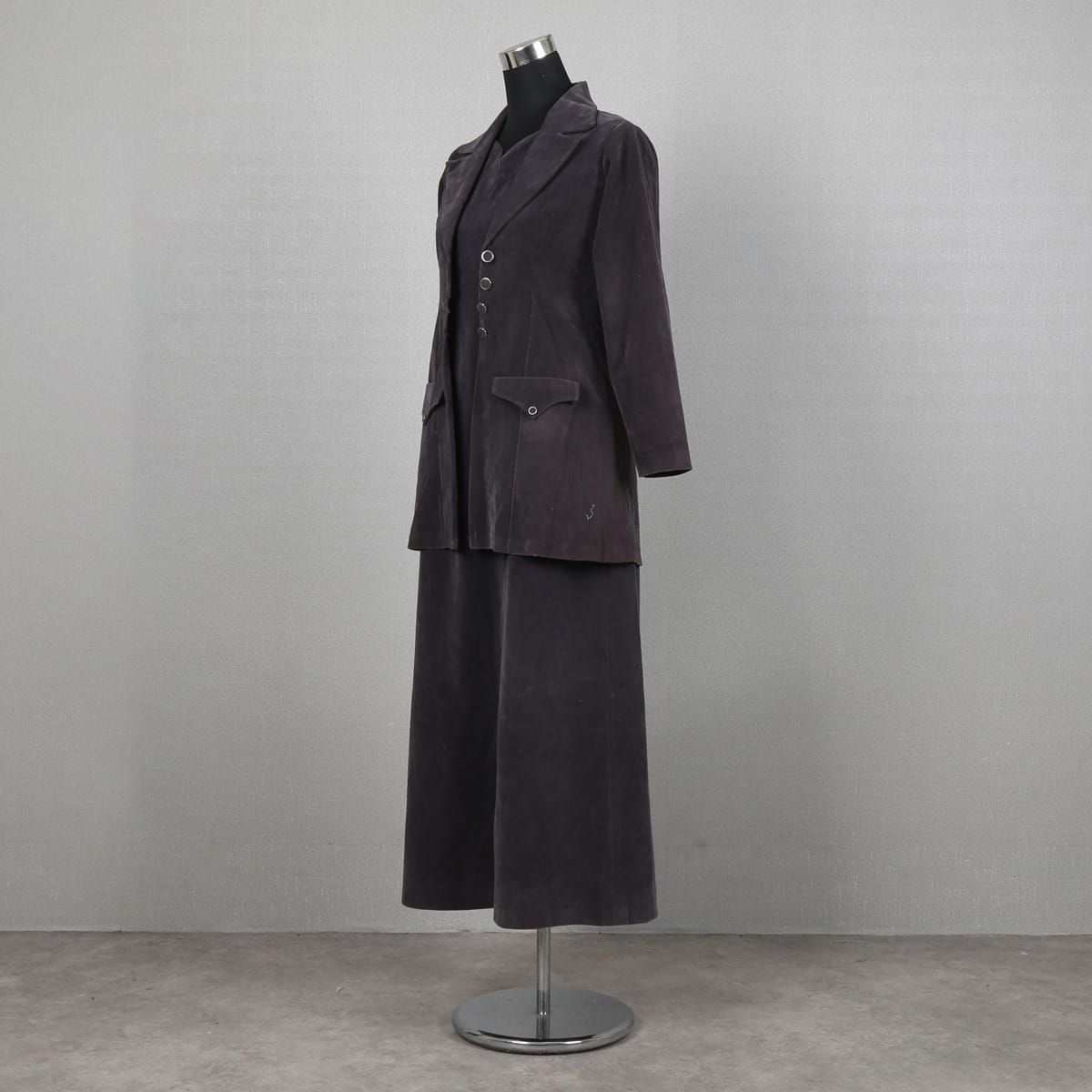 Charcoal Velvet Blazer Dress with Double Breasted Detail