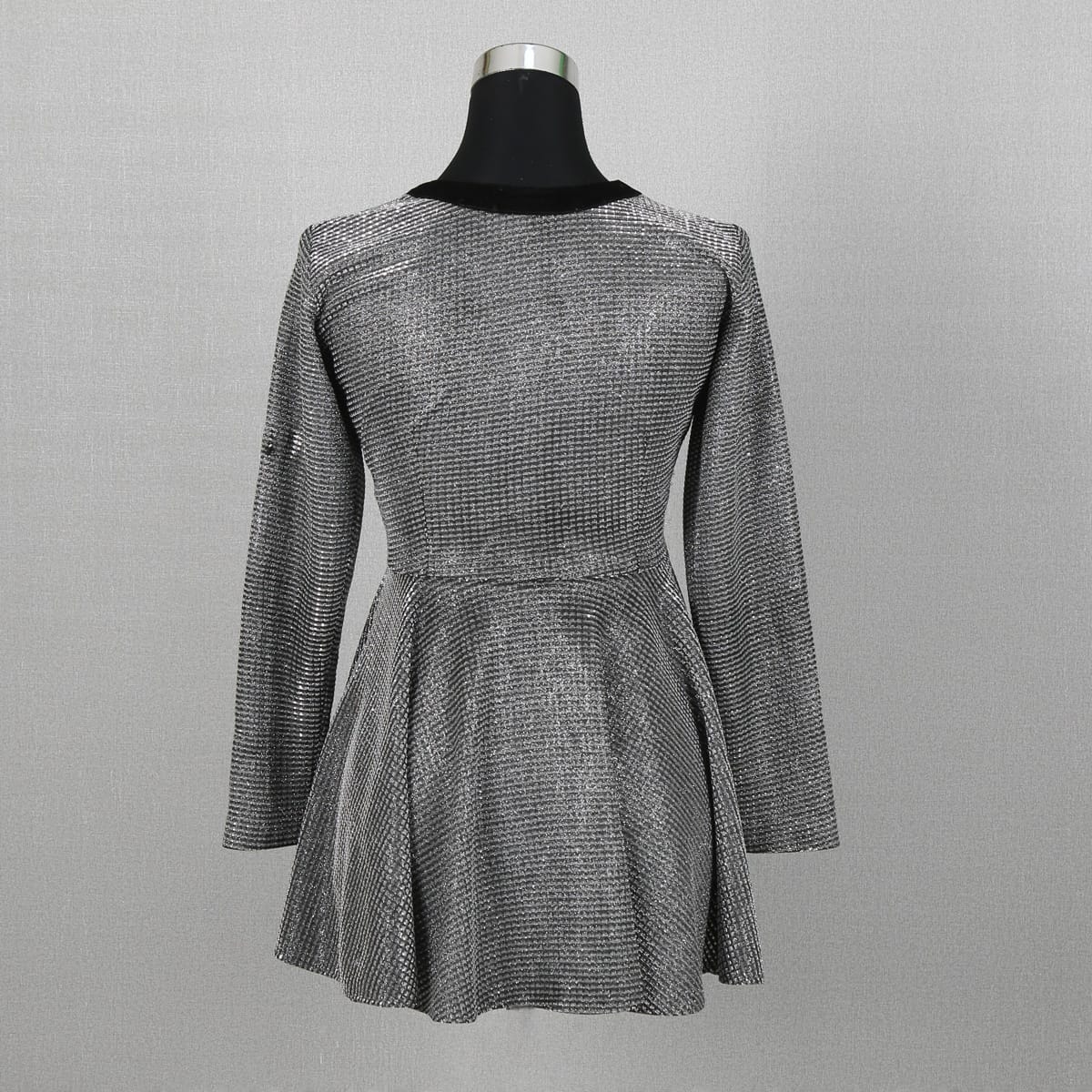 Silver Metallic Dress with Velvet Collar and Button Details