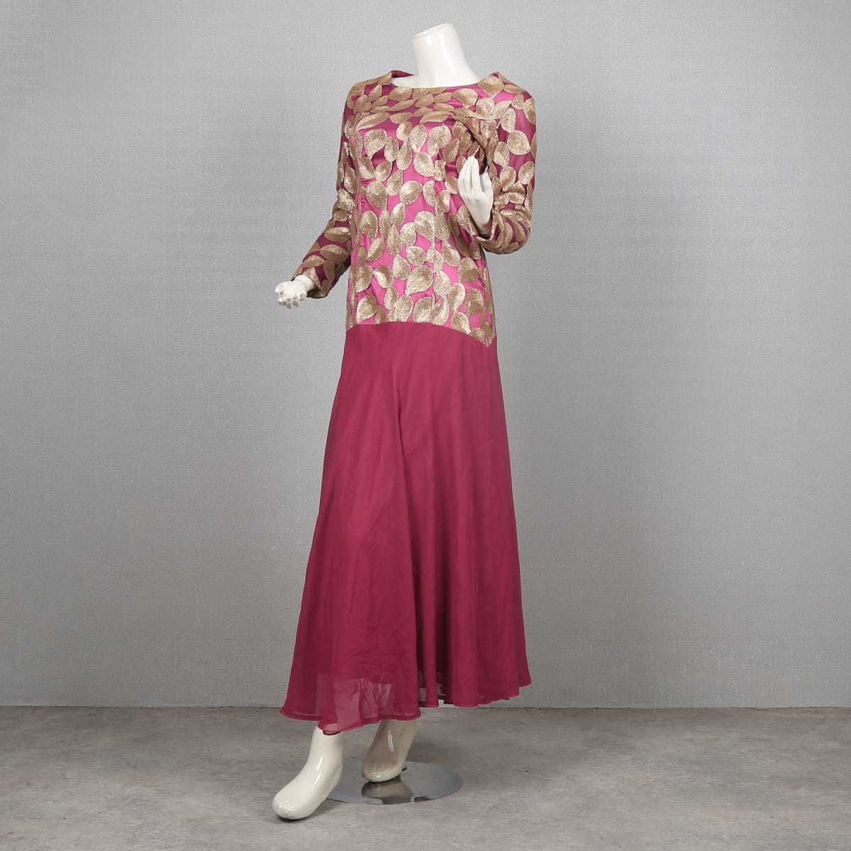 Two-Tone Dress with Gold Leaf Embroidery