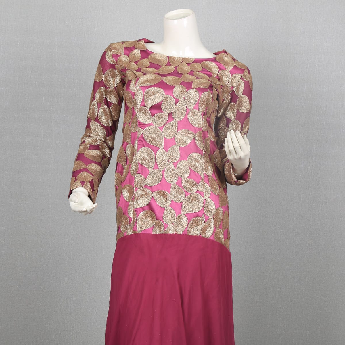 Two-Tone Dress with Gold Leaf Embroidery