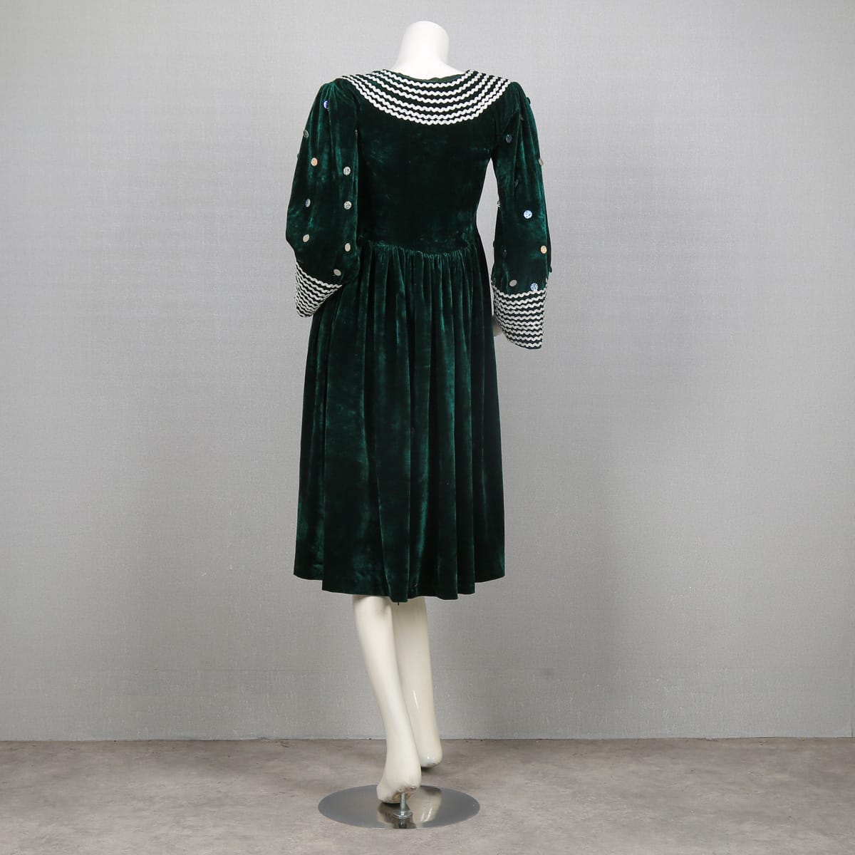 Green Velvet Dress with Embroidered Neckline and Sleeve Details