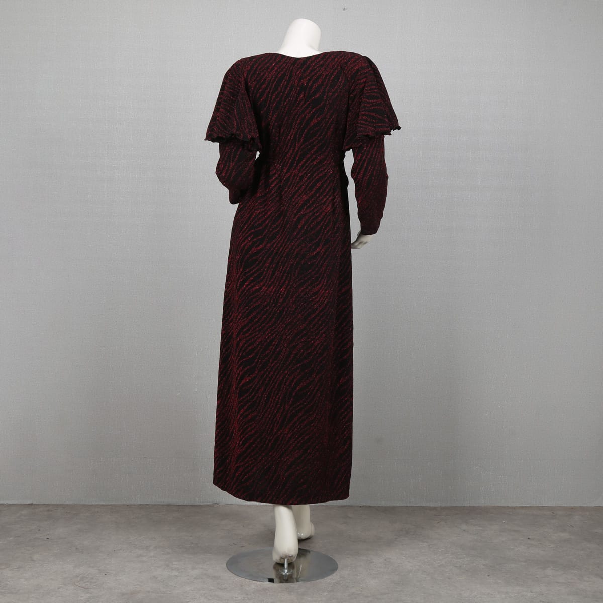 Red and Black Striped Long Sleeve Dress with Ruffle Sleeves