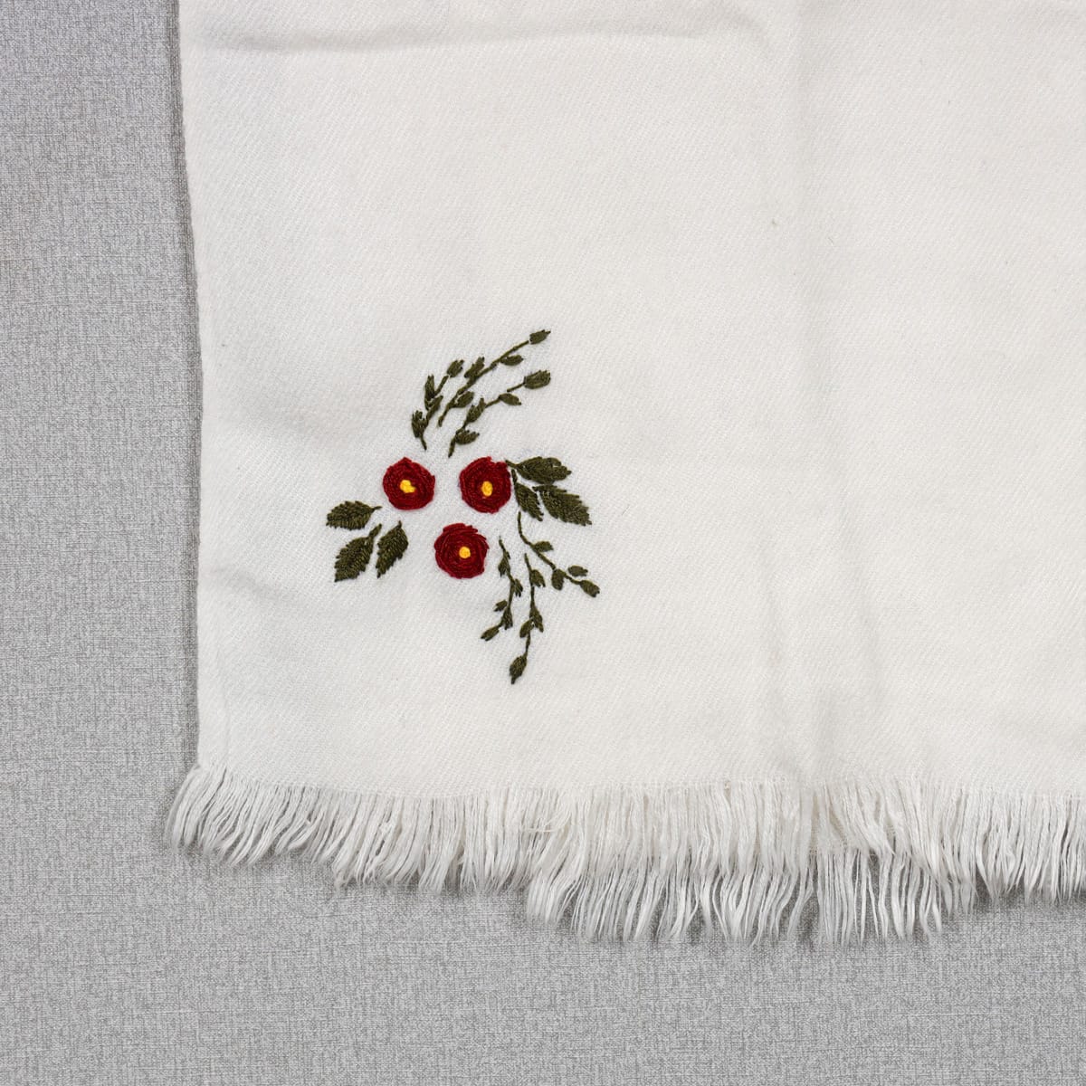 Embroidered Floral Scarf with Fringed Edges